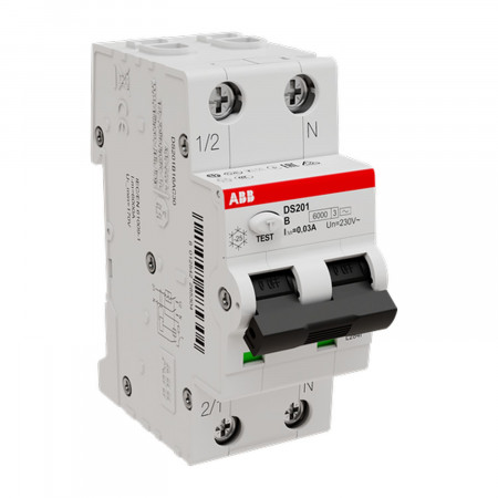 Дифавтомат ABB DS201 B10 A30, хар-ка B 10A 30mA тип A (2CSR255180R1105)